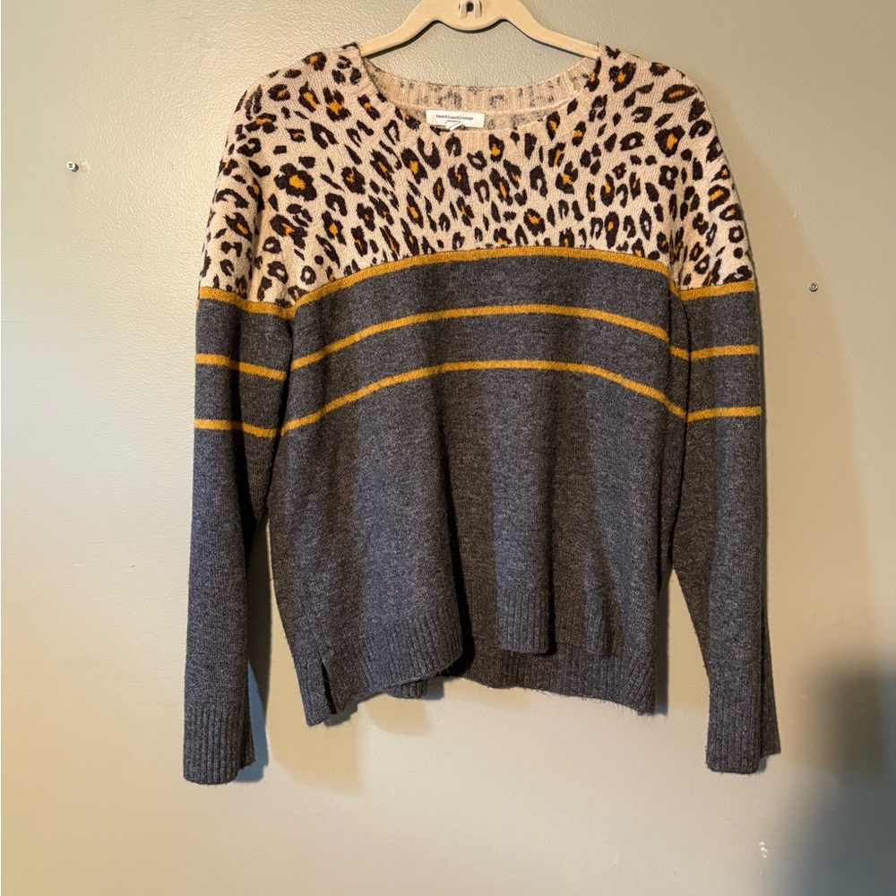 Beachlunchlounge Gray and Yellow Crew Neck Sweater